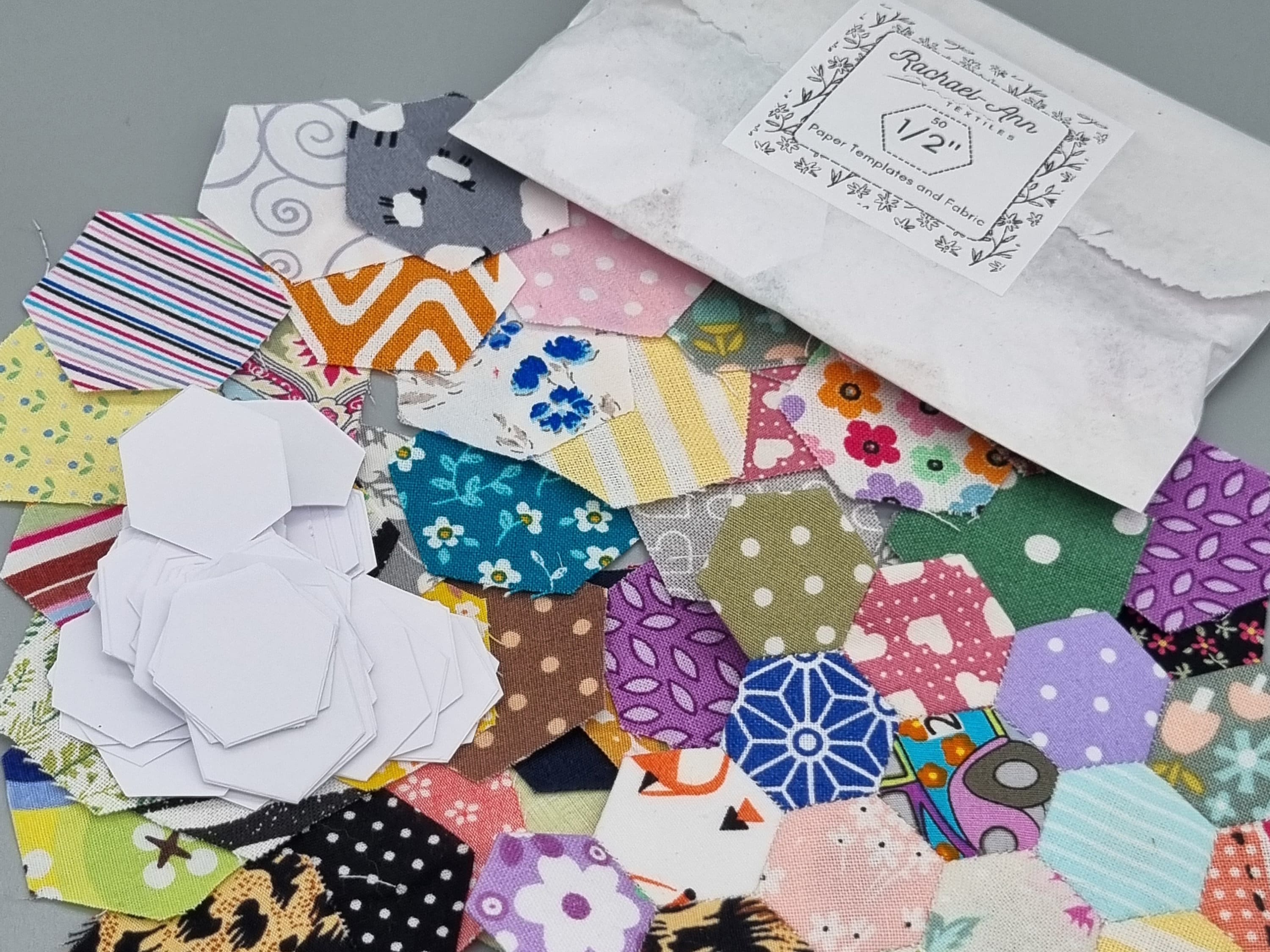 50 1/2inch Hexagons for english paper piecing, pre-cut fabric and paper hexies