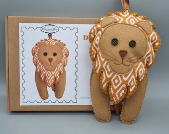 Felt Lion craft sewing kit. Safari nursery themed hanging decoration.