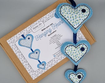 Blue Hanging Heart craft sewing kit. Make your own heart wall decoration