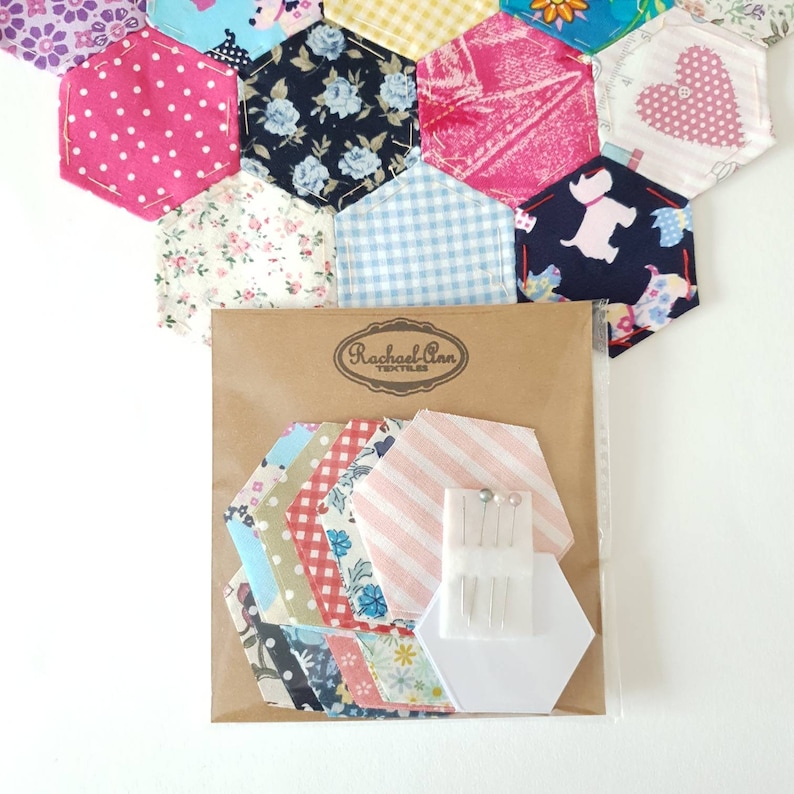 DIY hexy flower kitbeginner english paper piecing hexagon kitprecut hexie sewing kit