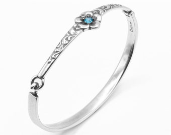 Spoon Bangle Bracelet: "Petal with Swiss Blue Topaz" by Silver Spoon Jewelry