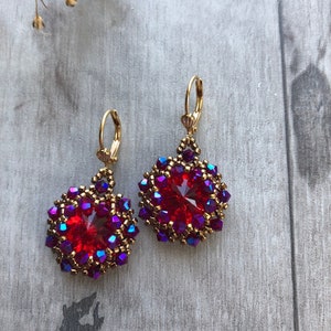 Ruby Red crystal earrings|gift for her|double halo earring