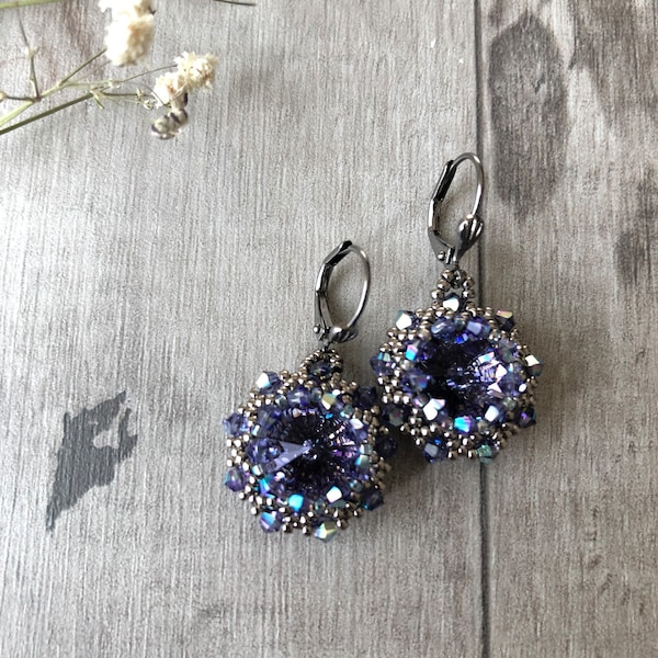 Tanzanite blue crystal earrings|purple crystal earrings|gift for her| December Birthstone| Mother’s Day Gift