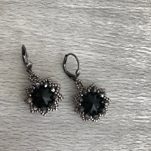 Jet Black crystal earrings|lever back earring|sparkle earring|gift for her| star shaped earring