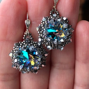 Mystic blue crystal earrings |blue earrings| gift for her| woven earring| dressy crystal earring| snowflake crystal earring