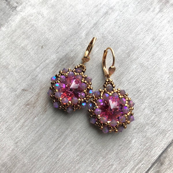 Dusty Rose crystal earrings|gift for her|double halo earring