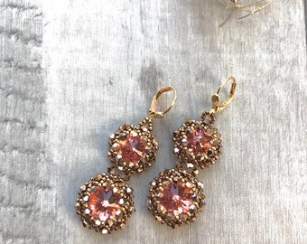 Rose Gold Collection| 2 Tier Pink Morganite crystal earrings| Mother's Day Gift| Faux Morganite| Statement earrings