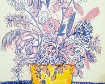 purple flowers, Abstract flowers, Contemporary, interior design abstract, bohemian art, flower portrait, modern portrait