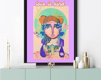 Love is Kind Wall Art Printable Bundle | Colorful Abstract Portrait | Ethereal Woman Face Art | Digital Download | Boho Portrait Art