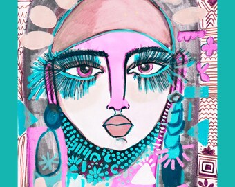 Be a Goddess Wall Art Printable | Boho Abstract Female Portrait | Empowering Feminine Digital Download | 8x10 11x14 18x24