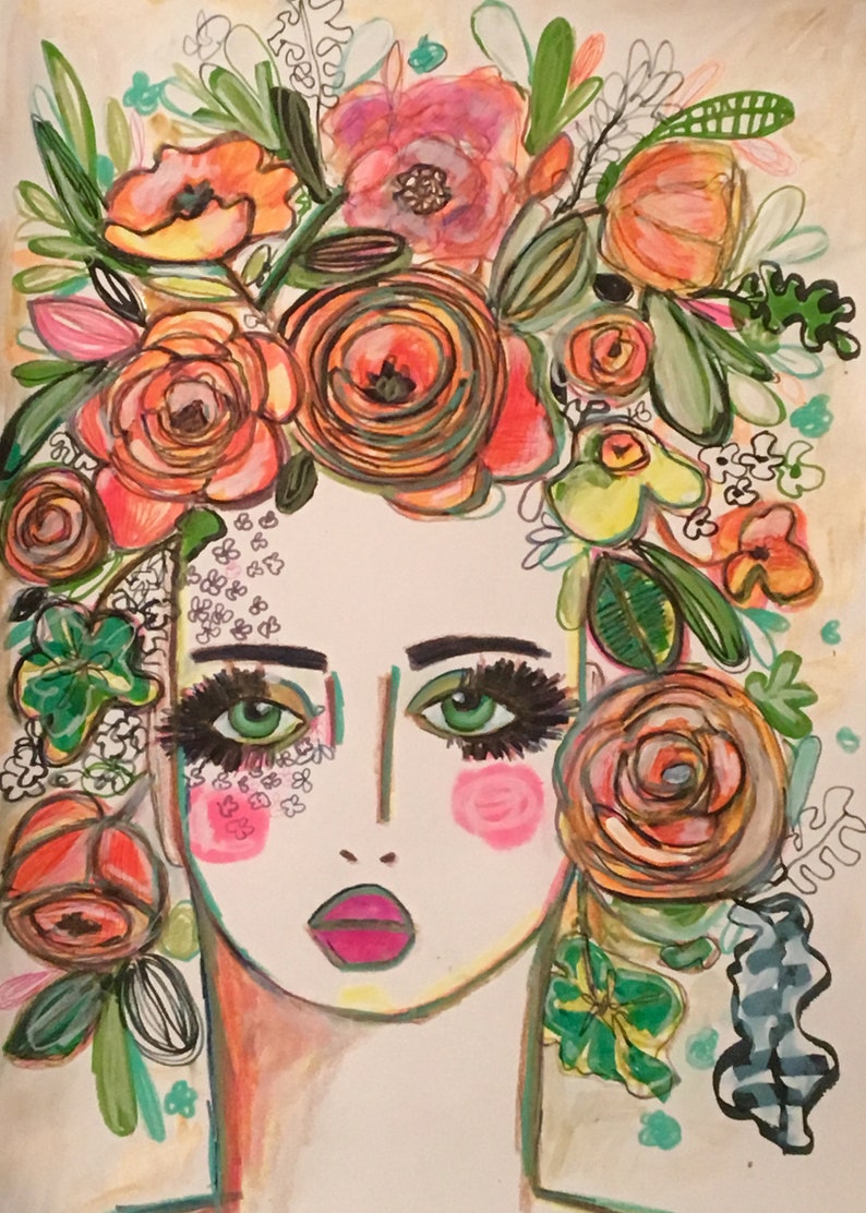 Goddess art folk art art bohemian portrait art woman portrait floral abstract portrait fashion portrait spiritual portrait abstract