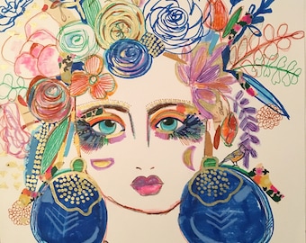 woman portrait abstract bohemian portrait art, abstract portrait, art, spiritual portrait, fashion portrait, Goddess art, folk art, abstract