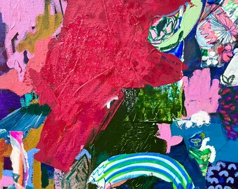 Abstract painting, abstract on canvas, hot pink abstract, expressive abstract, boho decor, contemporary abstract art