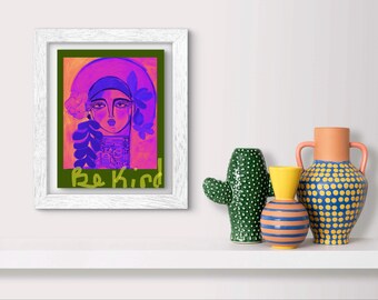 Be Kind Wall Art Printable Bundle | Colorful Abstract Portrait | Ethereal Woman Face Art | Digital Download | 11x14, 8x10