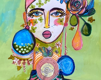 woman portrait art, abstract face, bohemian woman art, abstract portrait, art, spiritual portrait, fashion portrait, Goddess art, folk art