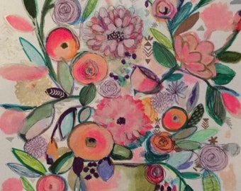 Floral abstract painting on paper, Abstract flowers, Contemporary, interior design abstract, bohemian art, flower portrait, modern portrait