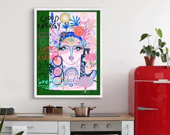 Good EnergyVibrant Bohemian Printable Wall Art – Spiritual Feminine Abstract Art – Meditative Colorful Deco