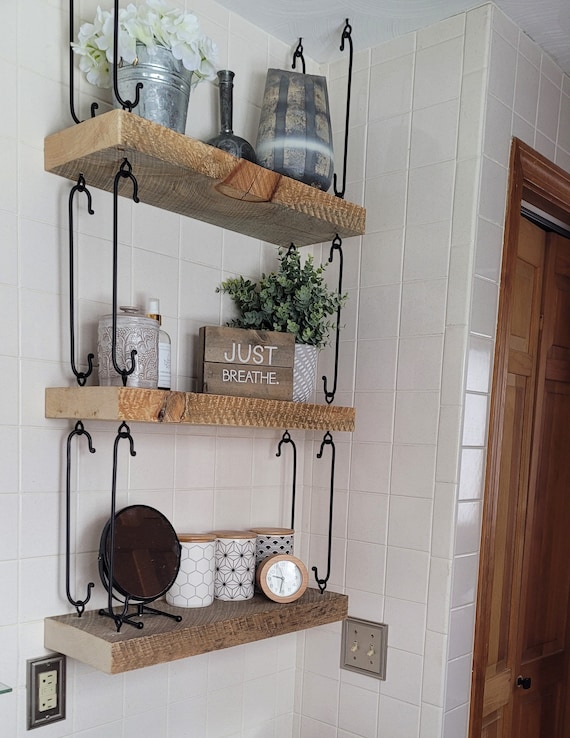 Modern Ceiling Mount Metal Hanging Shelf Set Hardware Only, Wooden