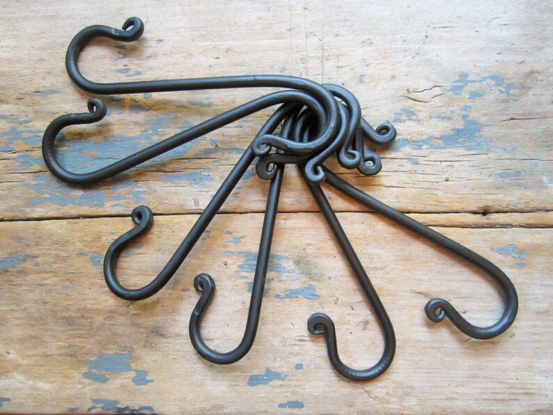 Set of 6 Wrought Iron Hooks S Hooks Pot Rack Hooks Rustic Etsy