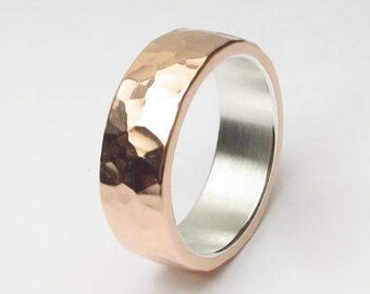 Beautiful Hammered Copper Ring Silver Lined Inner Band Polished or Matte Finish Made to Order Engraving Options Custom Engraving