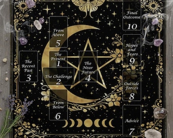 Celestial Garden Moth Tarot Altar Cloth Celtic Cross meanings, Tarot Reading Cloth, Beginner Tarot, Tarot Deck Accessory, Moon phase