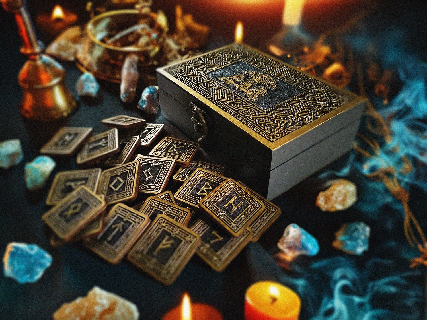 Wooden Rune Set, Elder Futhark, Viking Runes, Rune Box, Pagan Gift, Divination