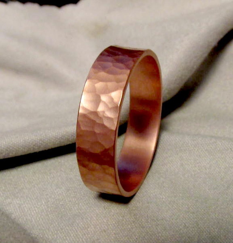 Matte Hammered Copper Ring Hammered Ring Handmade Thick Ring Made to Size Custom Engraving image 1