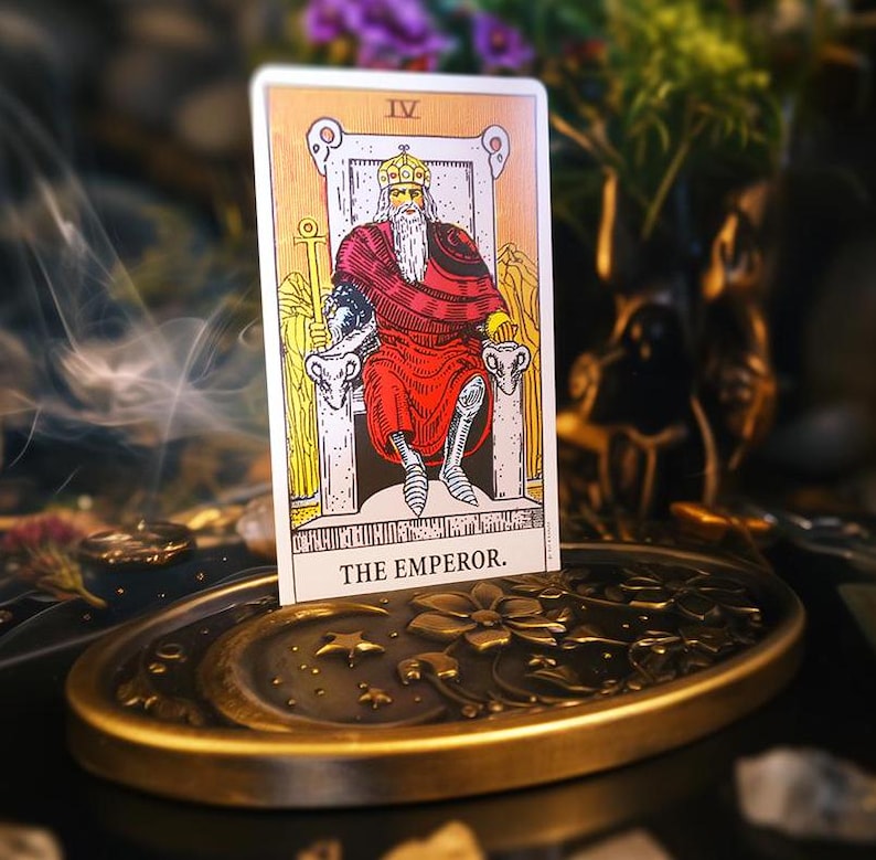 Tarot Card holder surrounded by candles and crystals