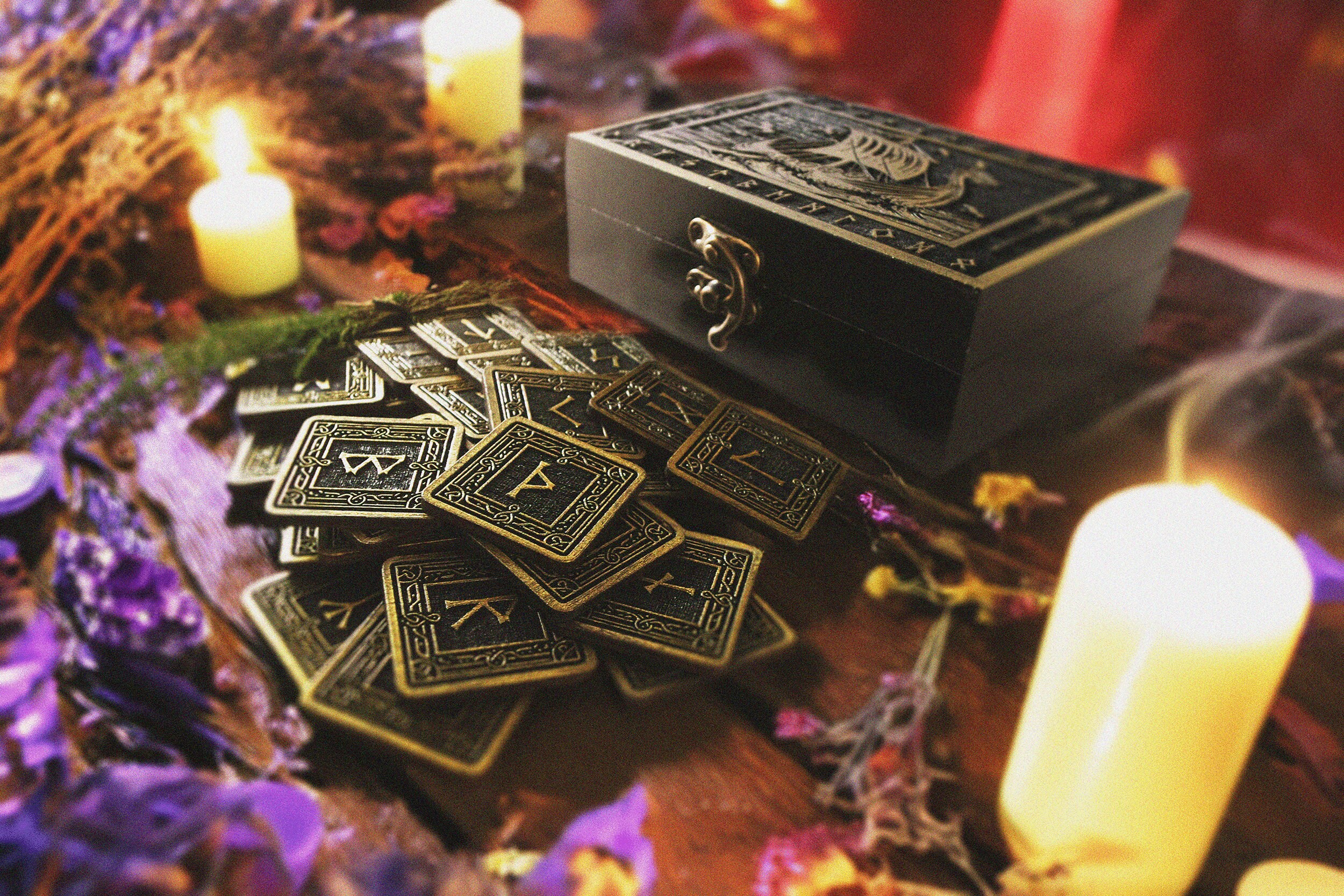 Runic Tile Set Viking Ship Wooden Rune Set With Box | Elder Futhark Runes | Viking ...
