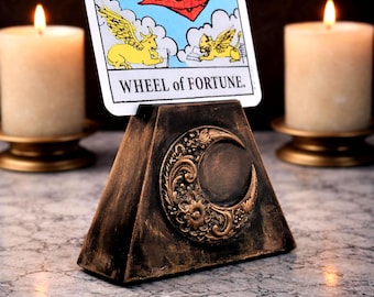 Crescent Moon Tarot Card Holder Celtic Tarot Card Stand Altar Decor Display garden witch , witchcore