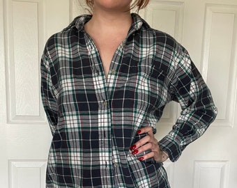 ON SALE GreenBlue Plaid Cotton Flannel shirt from 90/'sgrungeUnisex