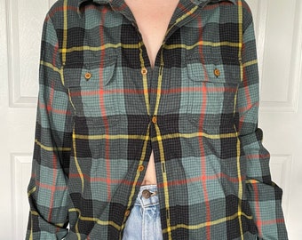 ON SALE GreenBlue Plaid Cotton Flannel shirt from 90/'sgrungeUnisex