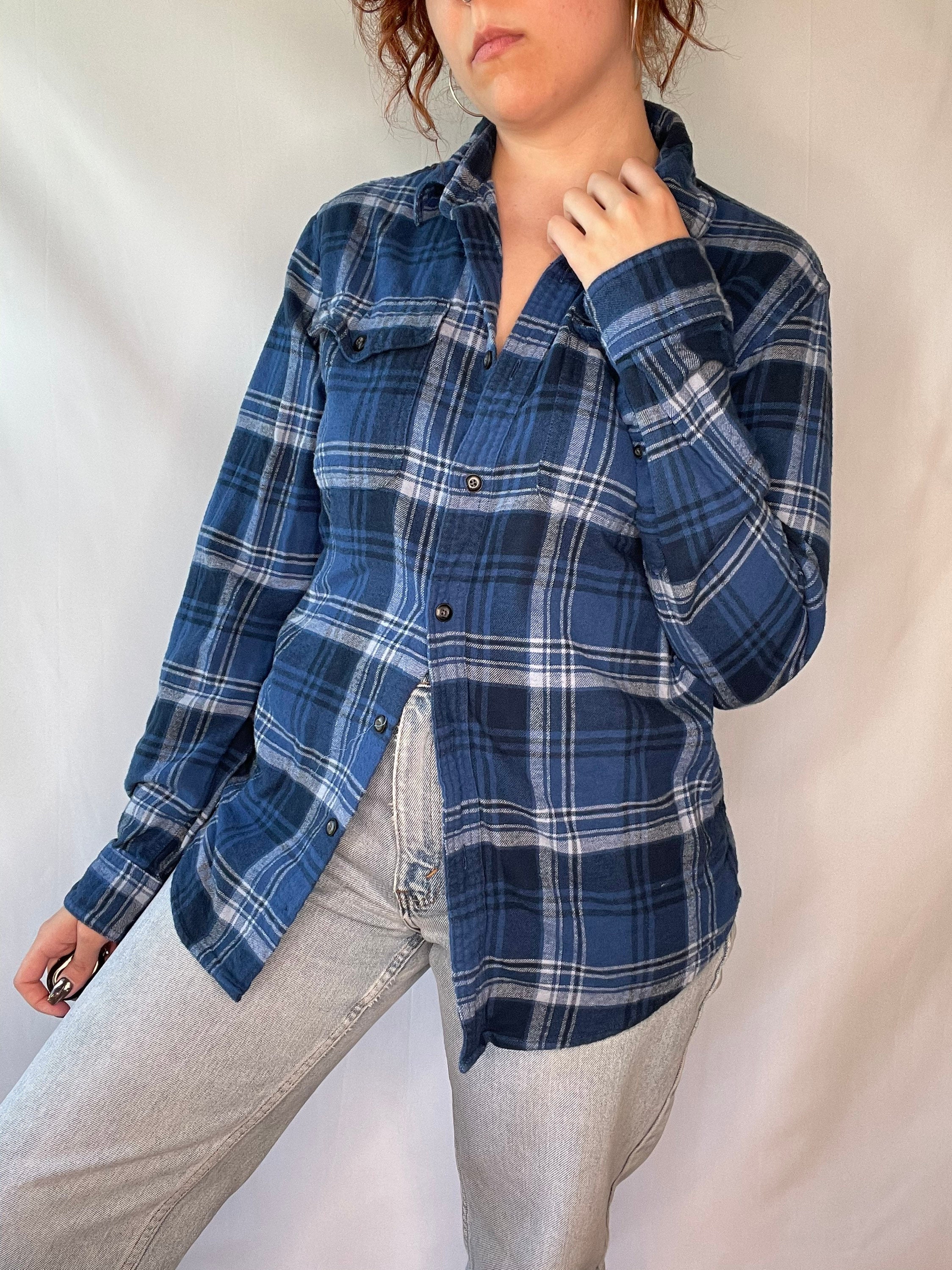 Vintage Oversize Navy Blue White Flannel Shirt for Men and | Etsy