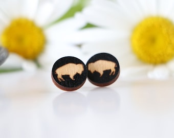 Buffalo stud wooden earings