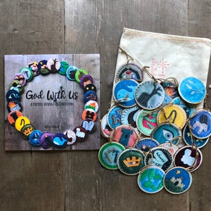 Gift Set: Jesse Tree &quot;God With Us&quot; Book + Wooden Advent Ornaments (*please note - these ornaments are not made of felt*)