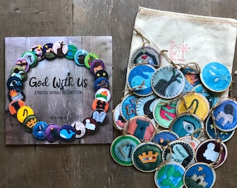 Jesse Tree Advent Gift Set: "God With Us" Book & Wooden Ornaments