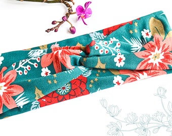Wide Stretch Headband with twisted top, Floral Pattern