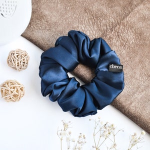 Medium Satin Scrunchie, Navy Blue Satin Scrunchie, Valentines Day Gift, Valentines day gift