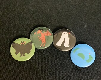 Crytpid Critters pin buttons