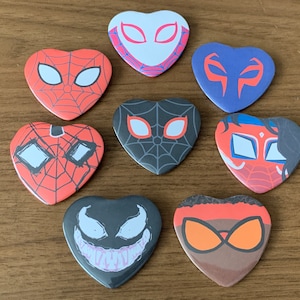 Multiverse Spider Heroes heart-shaped buttons