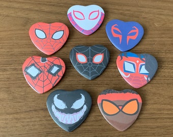 Multiverse Spider Heroes heart-shaped buttons