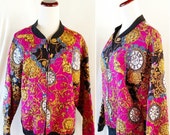 Vintage Pink Clock Quilted Zip Up Jacket. Large