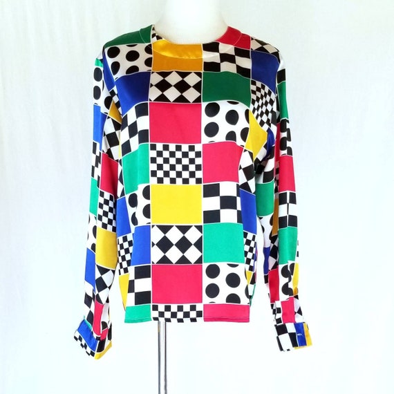 Vintage SLB Sunny Leigh Red Yellow Blue Geometric