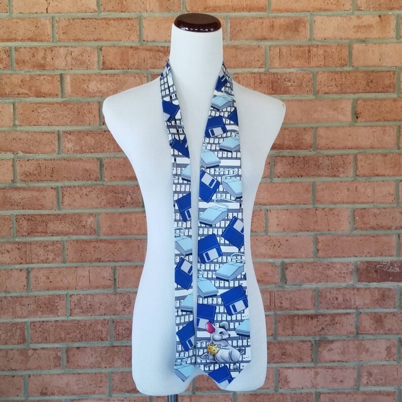 Mouse and Key Board Vintage Techie Computer Mouse and Cheese Addiction Neck Tie with Floppy Disk