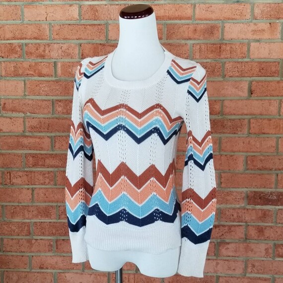 Vintage Trisha Sayad Chevron Knitted Cream Zig Zag