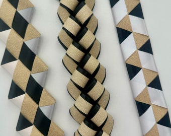 Homecoming Mum Braids -  Black, Gold Diamond Dust & White - Victory, Bubble Military, Spirit - READY TO SHIP