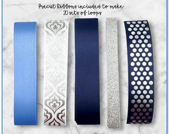 Kit de cinta de cadena con bucles para hacer tú mismo - Mamá del baile - Cinta con estampados en azul Columbia, azul marino y plateado