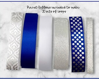DIY Loopy Loop Chain Ribbon Kit - Homecoming Mum - Royal Blue and Silver Imprint Ribbon