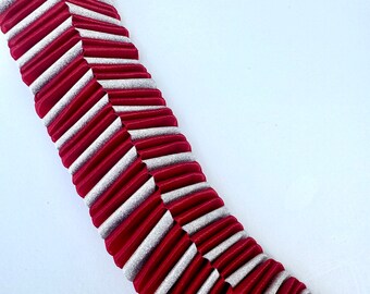 Love Chain Box Braid Homecoming Mum - Crimson (Dark) Red and Silver Diamond Dust - READY TO SHIP