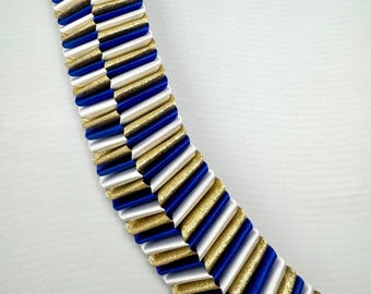 Love Chain Box Braid Homecoming Mum - Royal Blue and Gold Diamond Dust